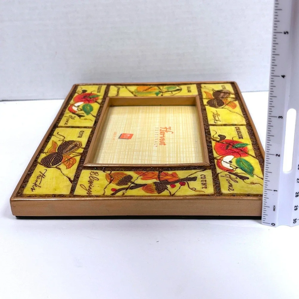 Vtg 90s Russ Harvest Festival Photo Frame 4x6 Faux Tile Autumn Country Cottage
